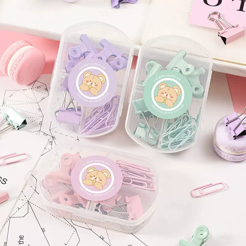 Lidemei Macaron милый набор канцелярии для студента с зажимом в форме задней части и складной коробкой – лавандовый, мятный, вишневый