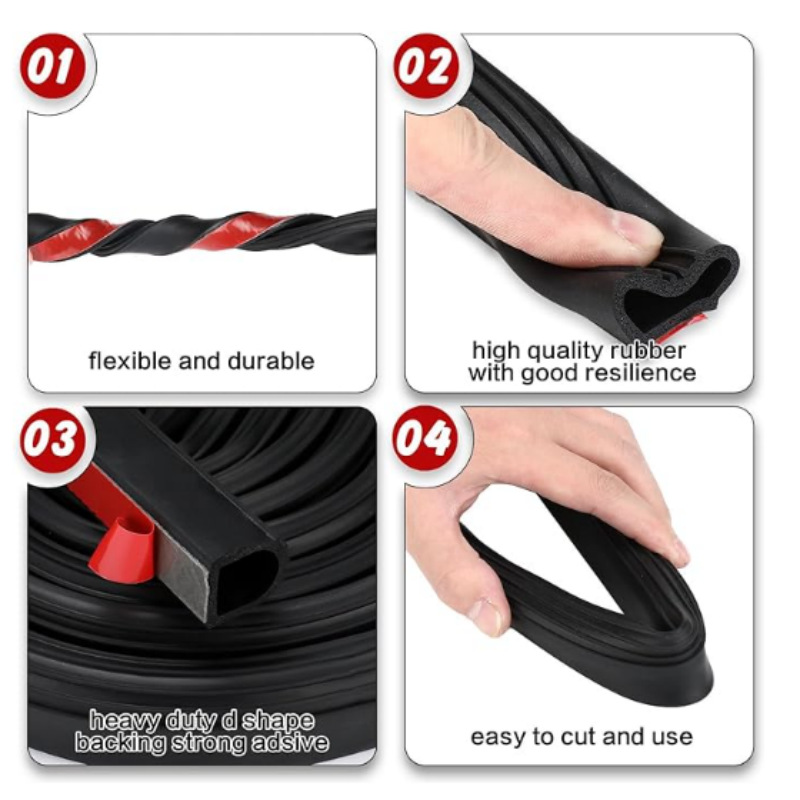 Rubber D-Shaped Door Seal Strip Self-Adhesive Epdm Rubber Strip Suitable for Automotive, Truck, Rv, Boat, and Home Applications