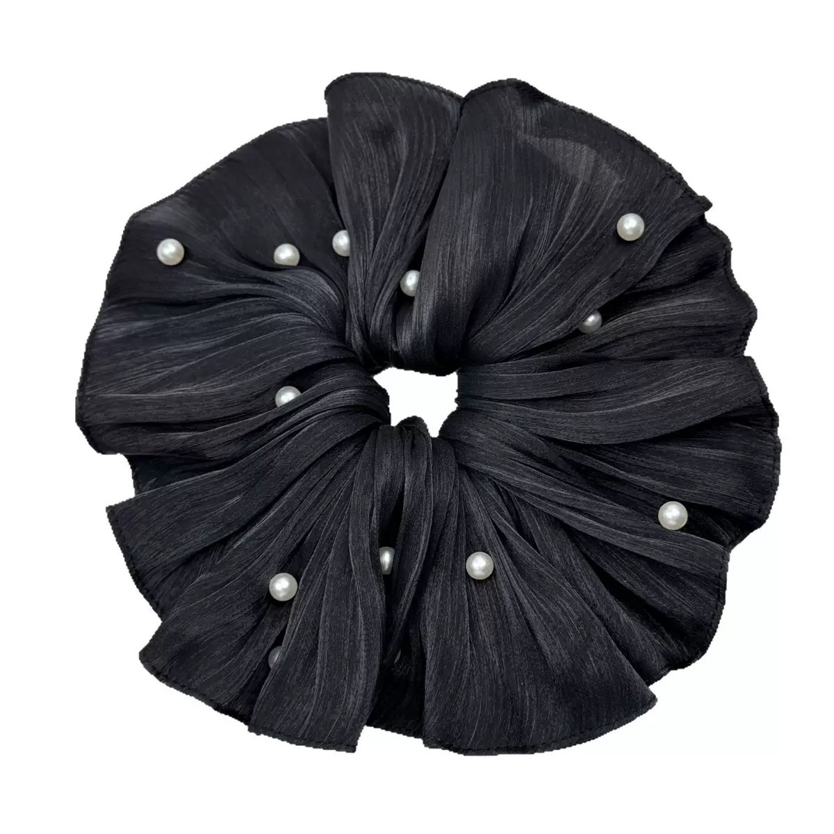 Chouchou à fleurs en maille avec perles style français chic_voghion.com
