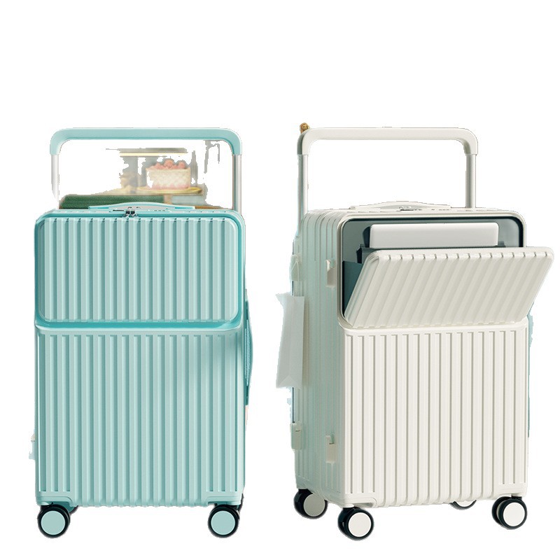 前開き大容量スーツケース 女性用 多機能 頑丈 耐久性 20インチ 機内持ち込み可能 ワイドローラー付きトラベルケース