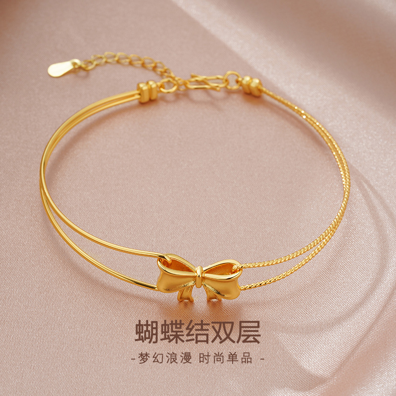 New Chinese style golden bow double-layer bracelet autumn and winter new high-grade fashion all-matching