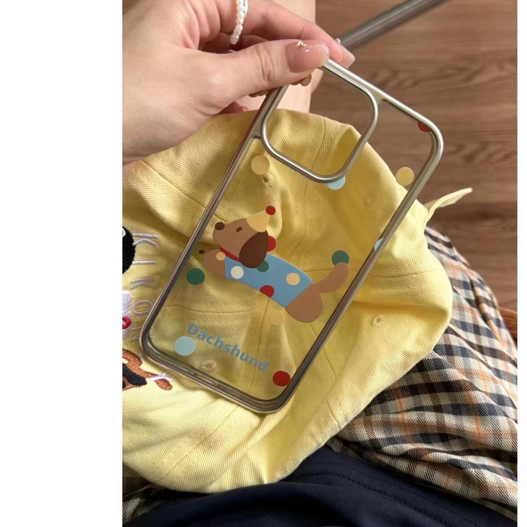 Perro salchicha de lunares acrílicos estilo ins para iPhone14/15ProMax Apple 13 funda para teléfono móvil 12 hembra 15