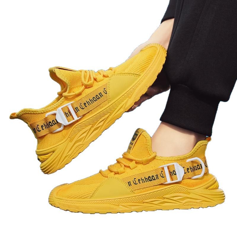 2025 primavera y verano, calidad de la marea nacional, malla de tejido volador, zapatos deportivos transpirables, zapatos de hombre casuales al aire libre con cordones de corte bajo de moda