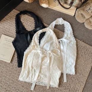 2042 # New Bow V-Neck Lace Camisole Women's Summer Sweet Hottie Sexy Halterneck Tube Top Beautiful Top