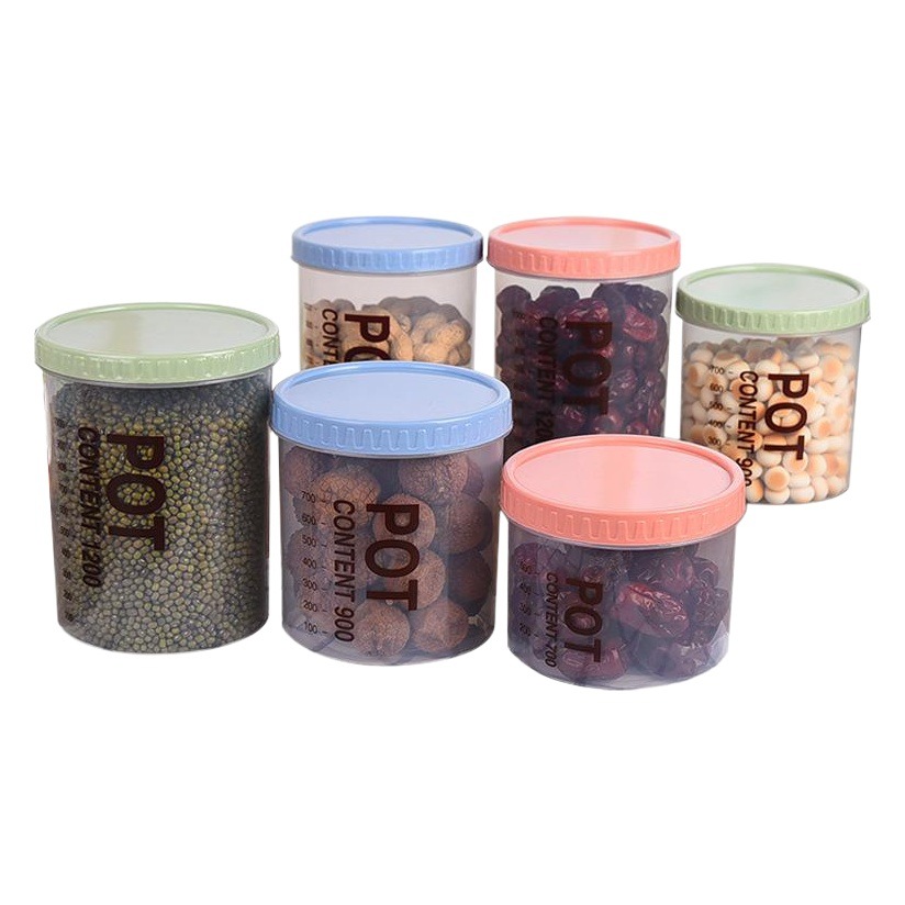 Cocina transparente sellado tarro de plástico hogar granos tarro caja de almacenamiento de alimentos jarra de almacenamiento ventas directas de la fábrica