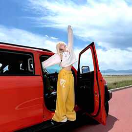 美式重磅字母印花垂感卫裤男女夏季潮牌宽松运动休闲裤街舞阔腿裤