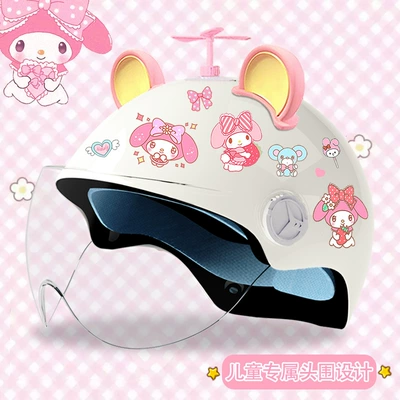 Motosiklet kaskı (dəbilqə) — four seasons motorcycle safety helmet - bright-white-high-definition-random-windmill-big-pink-ear-yellow-3c-certified-model-meimei-tz