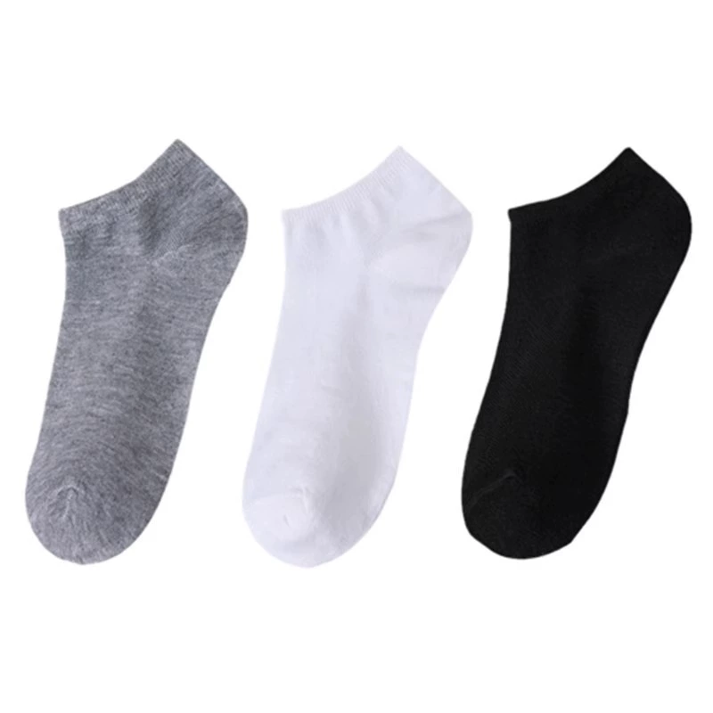 Sports short socks, solid spring–summer, breathable low‑cut, white/grey/black