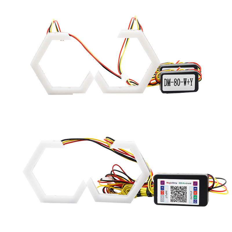 Hexagonal doble lente LED diablo ojo adecuado para BMW automóvil transformación ángel ojo faro universal RGB