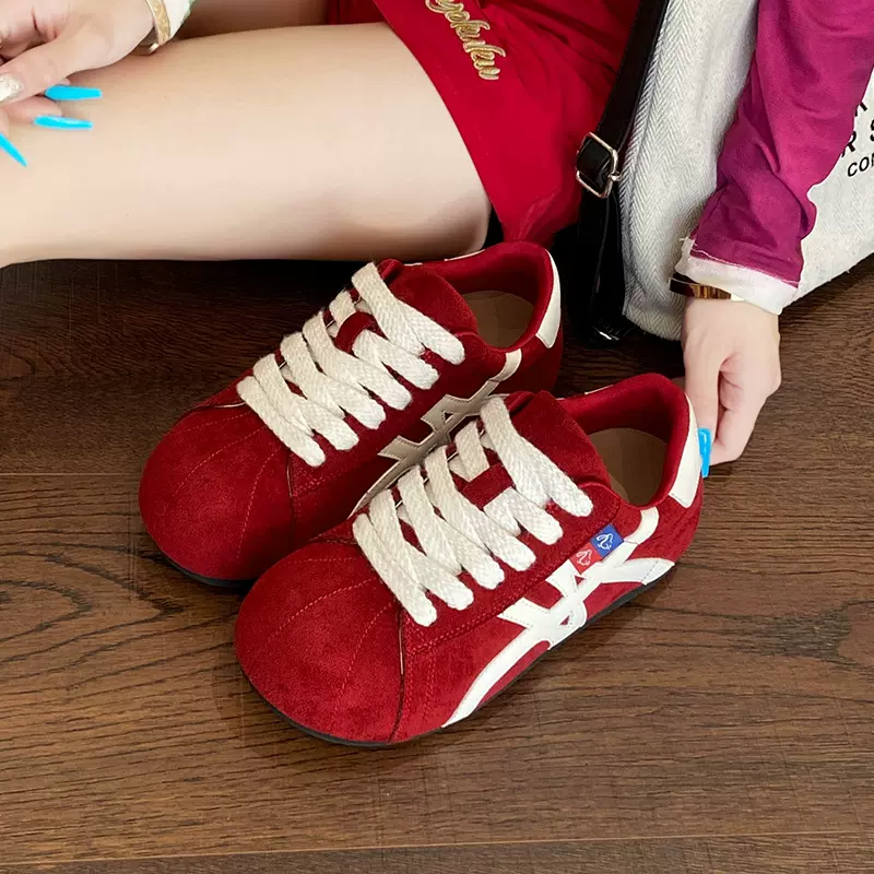 磨砂大头系带面包鞋百搭休闲板鞋显瘦德训鞋平底鞋运动鞋女鞋
