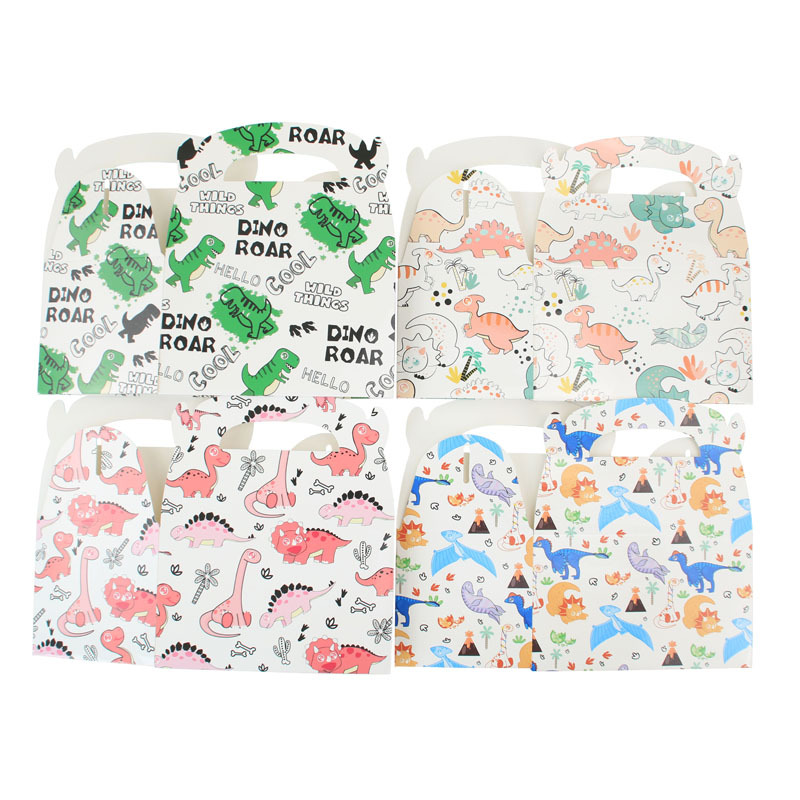 Dinosaurio tema caramelo caja portátil gran galleta caja dinosaurio cuadrado mano caja de transporte caja de la torta occidental Punto de embalaje de cartón