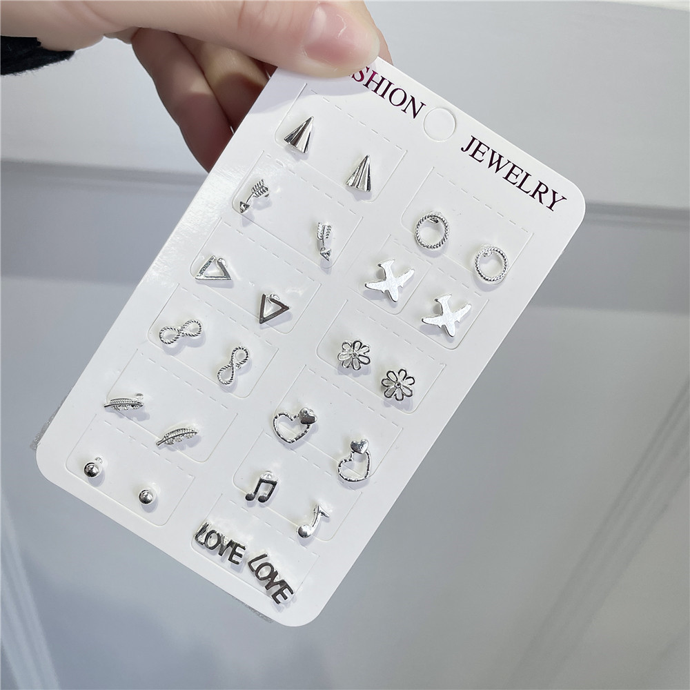 12 Pairs Of Silver Ear Studs Suit Fashion New Simple Earring Wholesale display picture 3