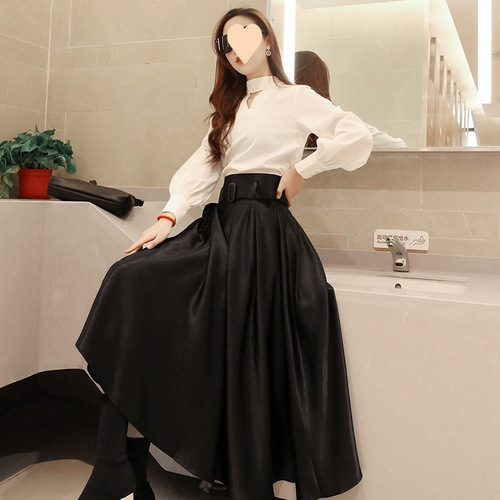 Women's Autumn/Winter New Arrival High-Waisted Lettered Skirt Hepburn Style Retro Umbrella Skirt Pleated Skirt Long Umbrella Dress