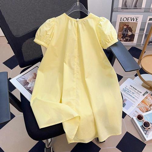Chic Girls' Summer  Upgraded Medium-Large Kids' Korean Style Trendy Sweet Short-Sleeve Dress