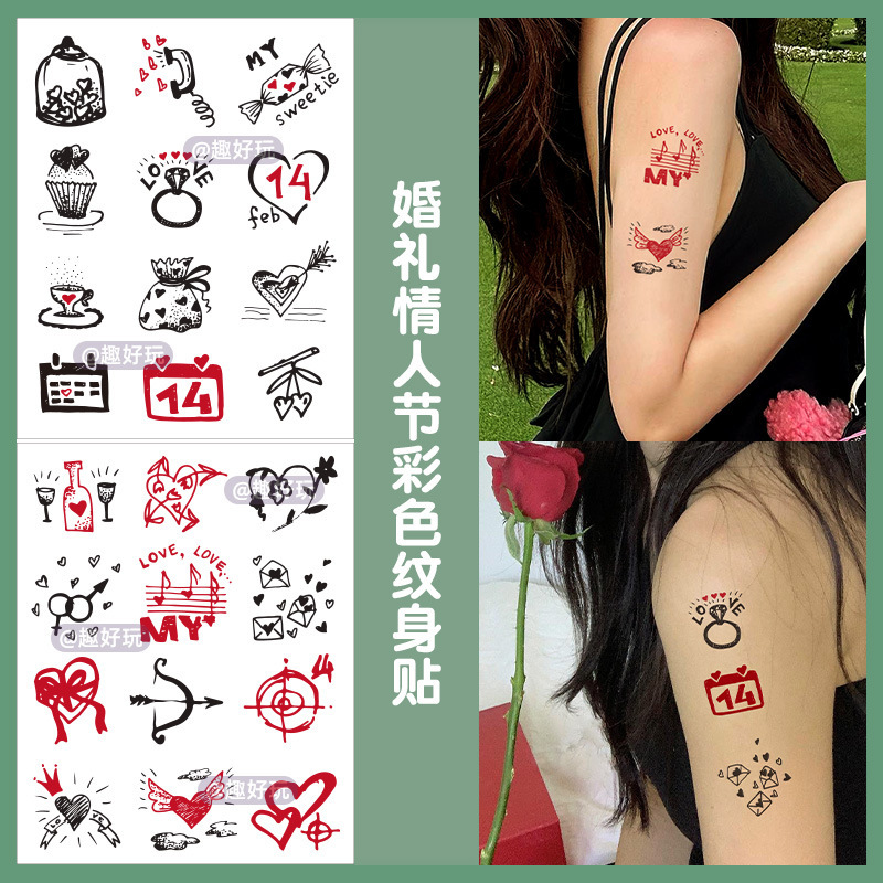 Wedding Valentine's Day Color Tattoo Sticker Disposable Temporary Tattoo Couple Love Waterproof Lasting Tattoo Sticker for Women