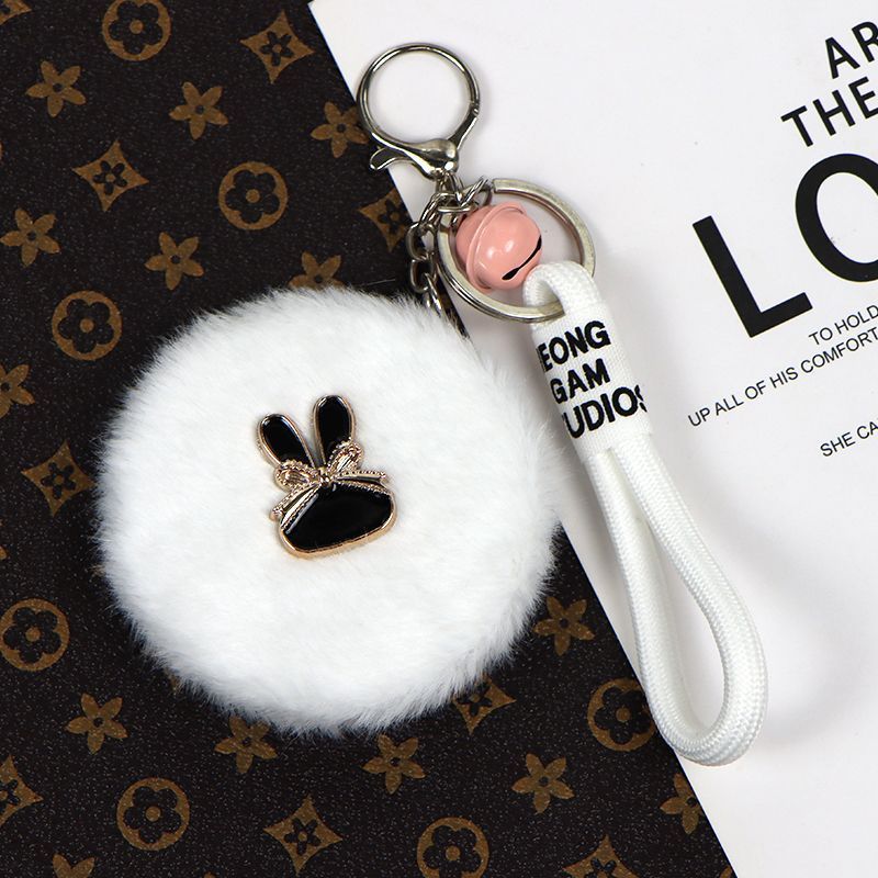 Luz de lujo pequeño viento de peluche colgante espejo bolso colgante espejo de maquillaje llavero plegable con espejo de doble cara a prueba de pérdida