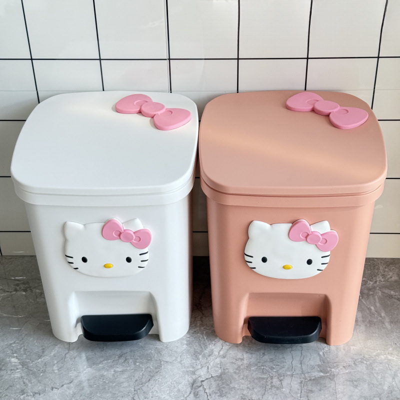 Hello Kitty Trash Can Cartoon Cute High-Looking Home Living Room Bedroom Foot-Operated Large-Capacity Bathroom with Lid