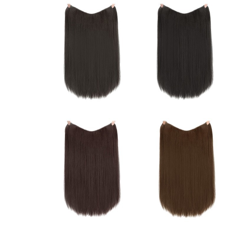 Una pieza de peluca para mujeres cabello largo aumento de cabello extensión de cabello invisible ligera y delgada imitación completa de cabello verdadero extensión de cabello en forma de U peluca sin rastro