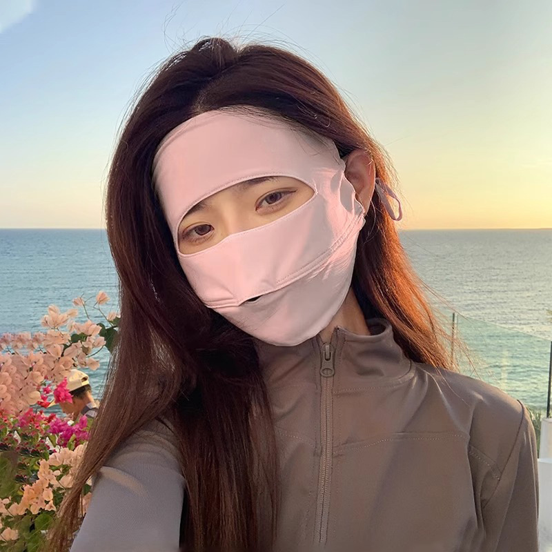夏季防晒防紫外线面罩女口罩冰丝凉感骑行开车遮全脸upf50+脸基尼|undefined