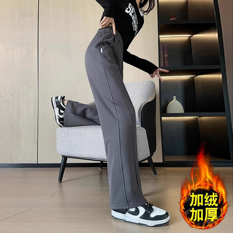 plus size Women's Pants 200 chubby girl Banana Sports Pants Autumn and Winter Plus Fat Plus American Straight fleece-lined Narrow Wide-leg Pants