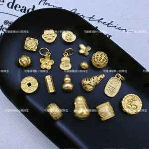 full body s925 silver plating 24K pendant through hole diy beaded beaded bracelet necklace material lucky gourd accessories