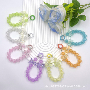 New Beaded Burst Bow Mobile Phone Chain Car Keychain Accessories Bag Water Cup Chain DIY Hanging Transparent Beads