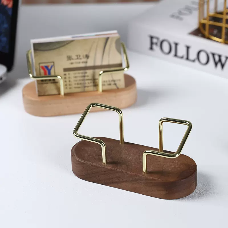 欧式胡桃木名片夹商用车载底座酒店留言夹名片盒前台桌面银行卡架