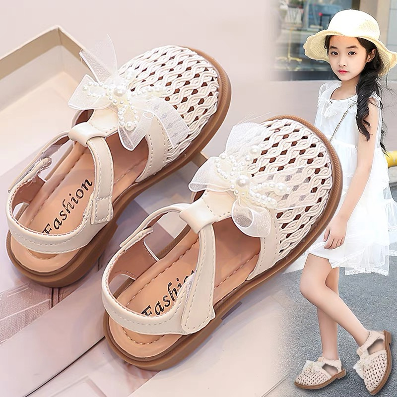 Sandalias para niñas 2025 verano nuevo estilo zapatos de princesa para niños niñas Baotou zapatos de playa sandalias tejidas con lazo de moda image 3