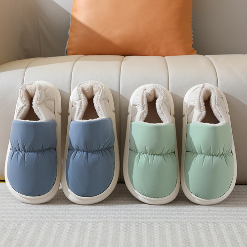 Shit feeling cotton slippers bag heel plus velvet women's winter home home indoor warm thick-soled waterproof down cotton shoes for men