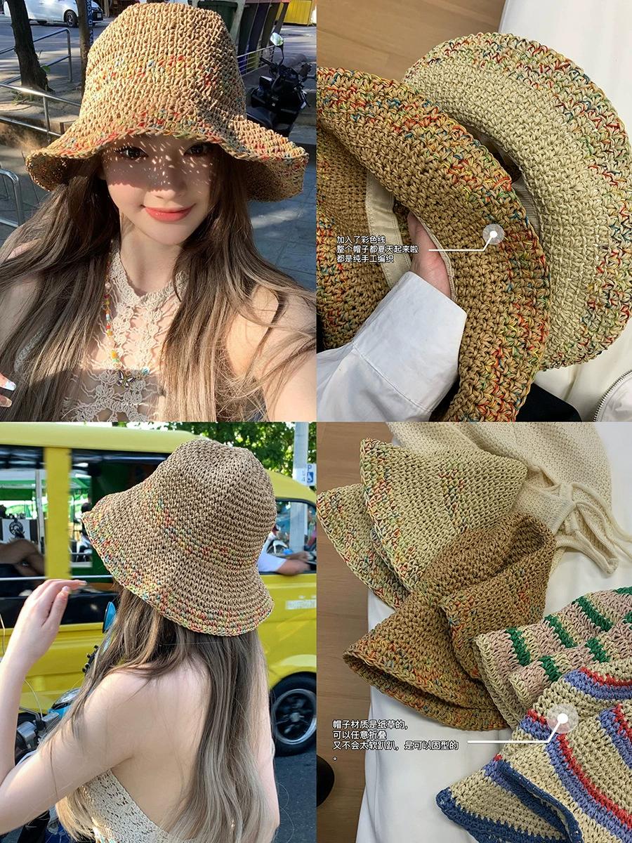 瑾琰 Summer breathable beach woven sun hat, beach style