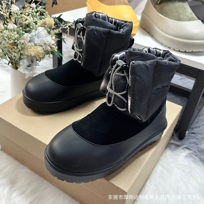 皮毛一体羽绒系带胶套雪地靴女2025冬季情侣款保暖防水鞋套棉鞋男|undefined