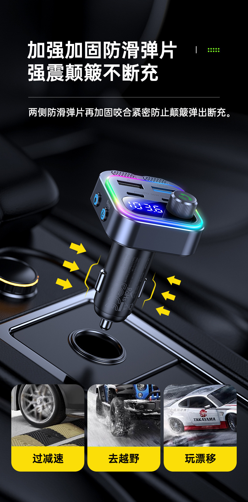 New T37 Car Mp3 Player with Dual Type-C Ports, Pd36W Fast Charging, Bluetooth Fm Transmitter, Car Mp3