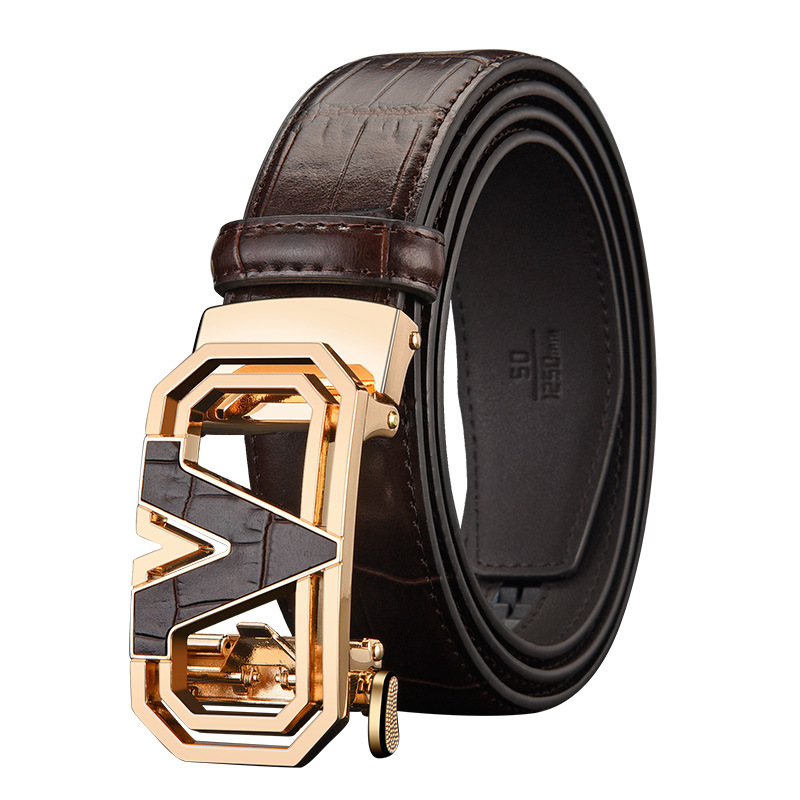 Paul Men's Genuine Leather Pure Cowhide High Grade Business Fashion Auto Buckle Crocodile Trouser Belt_voghion.com