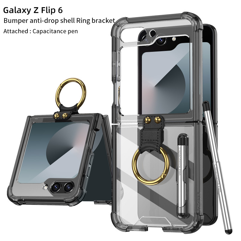 Aplicable a Samsung Z Flip6 de moda caja de teléfono móvil plegable bolsa de aire cubierta transparente con bolígrafo de pluma image 6