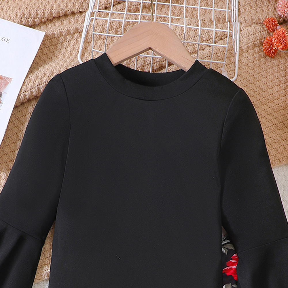 EW Børnetøj Nyt produkt til mellemstore børn, pigernes forårs- og efterårsskjorte med bund, blomsterprint_voghion.com