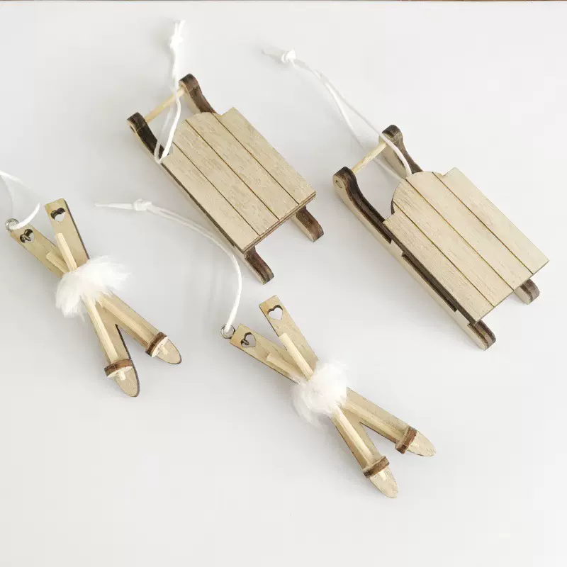 圣诞节装饰雪橇车雪橇叉挂件木质雪橇套装组合创意工艺品圣诞装饰