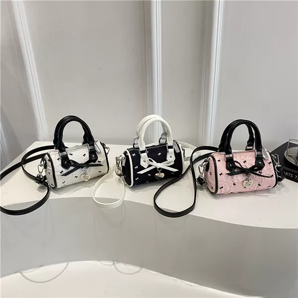 Sweet Bow Seersucker Boston Mini Women's Bag Korean Girl's Portable Versatile Shoulder Children's Crossbody Bag