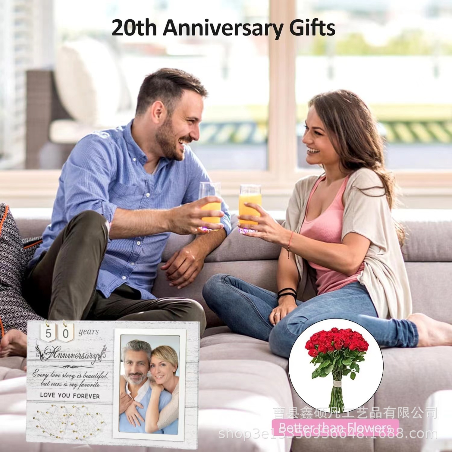 Marco de fotos de aniversario de boda de madera transfronteriza, decoración, marco de fotos de aniversario, mesa creativa de madera para colgar