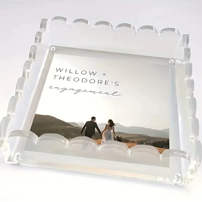 Cross-border Scalloped Acrylic Tray Transparent Scalloped Acrylic Tray Photo Frame Magnetic Photo Frame Pallet