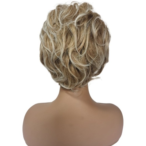 Foreign trade small curly wig, ladies short hair curly wig, golden gradient grandma wig, one piece hair