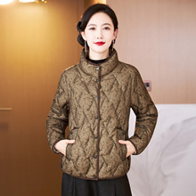 妈妈装冬装印花羽绒服女加厚保暖高货中年时尚单排扣立领羽绒外套