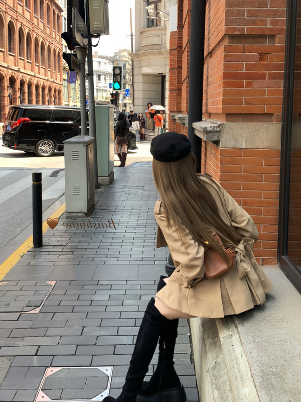 白水籹 北川景子美神蝴蝶结风衣外套 秋季韩系女短款卡其色外套|undefined