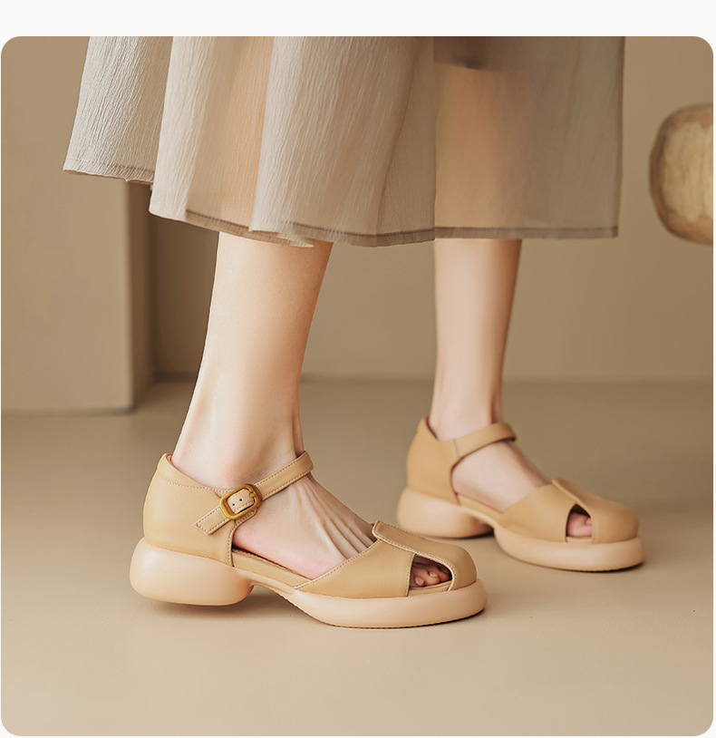 Sandal nữ quai ngang đế dày gót thô phong cách thể thao — Màu vàng ngỗng chi tiết 10