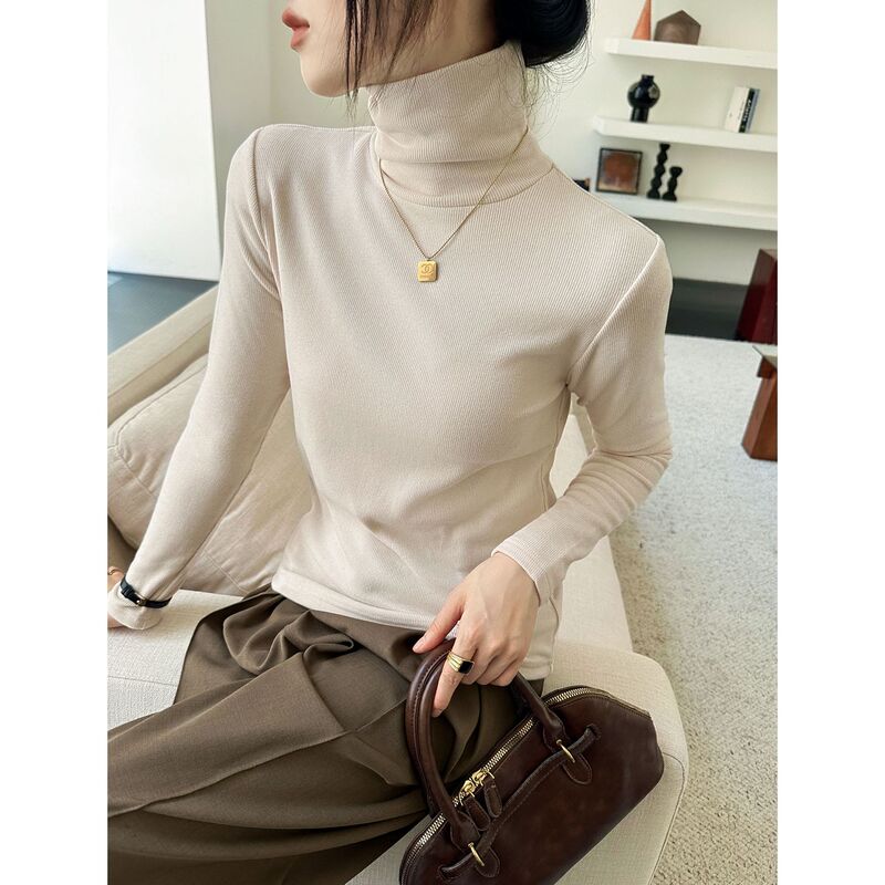 Rongtai High-Neck Ribbed Stylish Slim-Fit Base Layer Women's 2025 Autumn New Casual Knit Sweater Rongtai High-Neck Ribbed Stylish Slim-Fit Base Layer Women's 2025 Autumn New Casual Knit Sweater