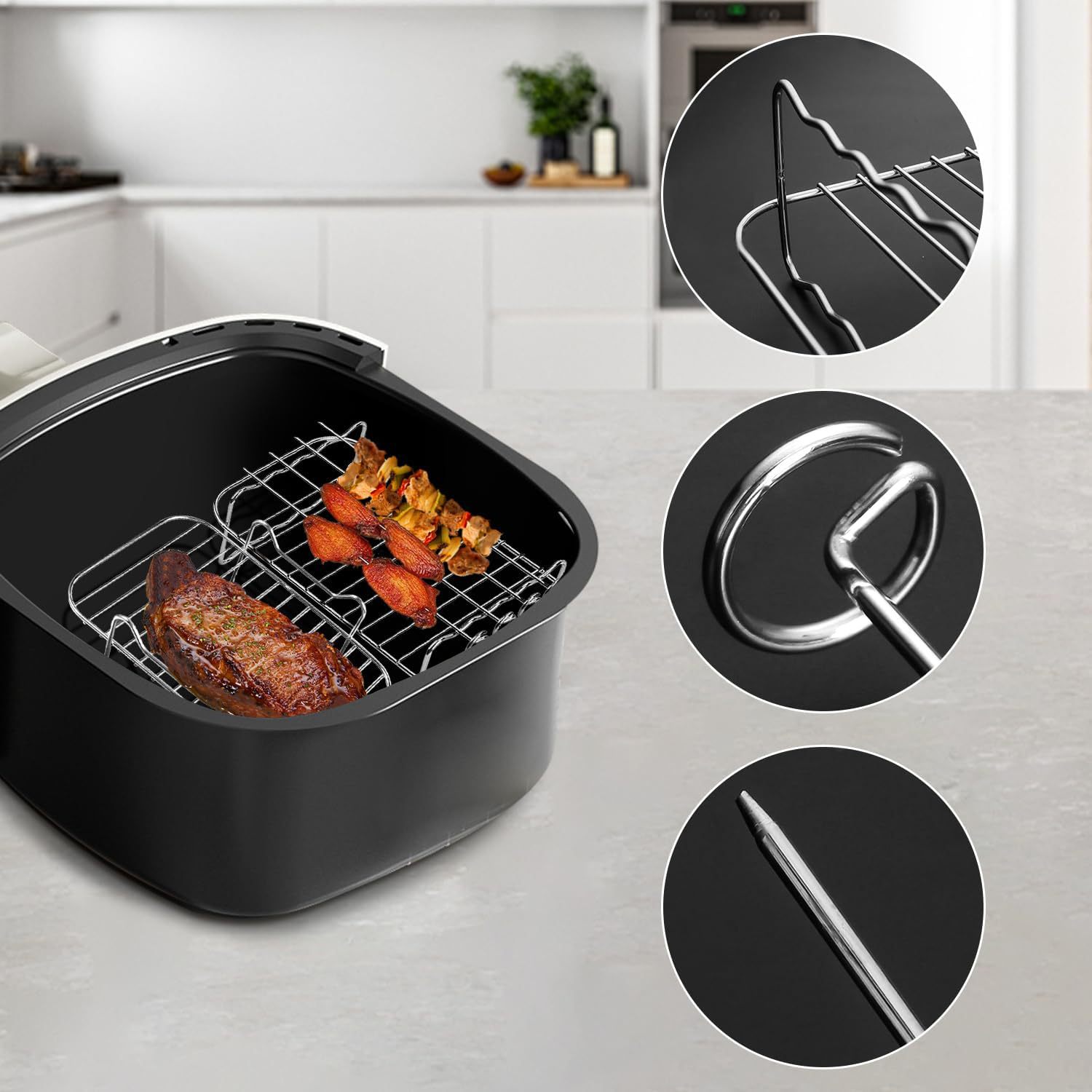 Transfronterizo Amazon 201 acero inoxidable de doble capa parrilla vapor en stock accesorios de freidora de aire rectangular Parrilla de barbacoa