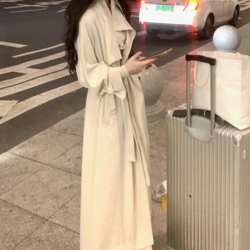 2025秋冬新款法式名媛气质垂感风衣外套女氛围感纯色新款立领长款|undefined