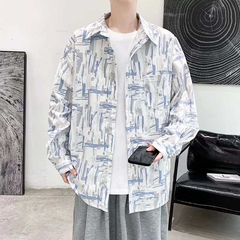 Мужская рубашка с длинным рукавом, модный бренд в гонконгском стиле, японская повседневная рубашка с уникальным дизайном, рубашка-рубашка в уличном стиле.