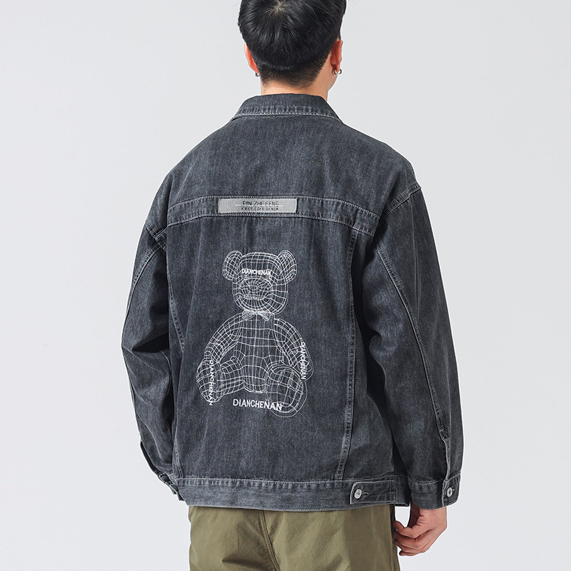 秋冬新款黑色牛仔外套男潮牌宽松百搭韩版潮流休闲刺绣牛仔夹克男|ms