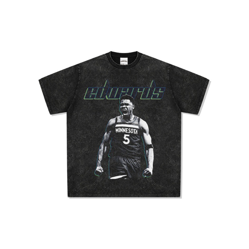 Edwards American Star camiseta de calle hip-hop marca de tendencia impresión retro hacer viejo lavado pesado suelto manga corta