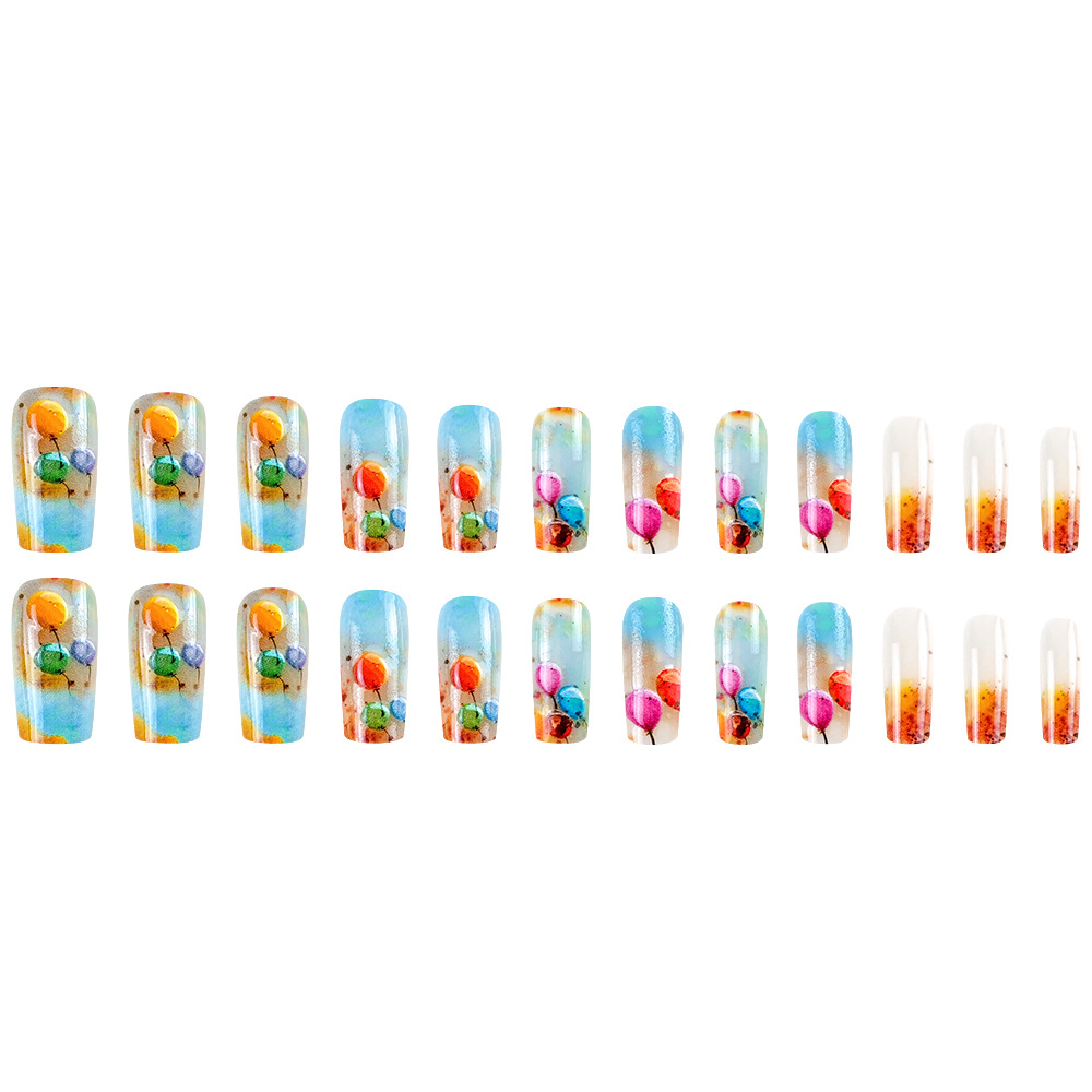 Caramel macarón en relieve globos de manicuría marín gradiente parche de uñas falsas Europa y América Hot Wear Uña Patch